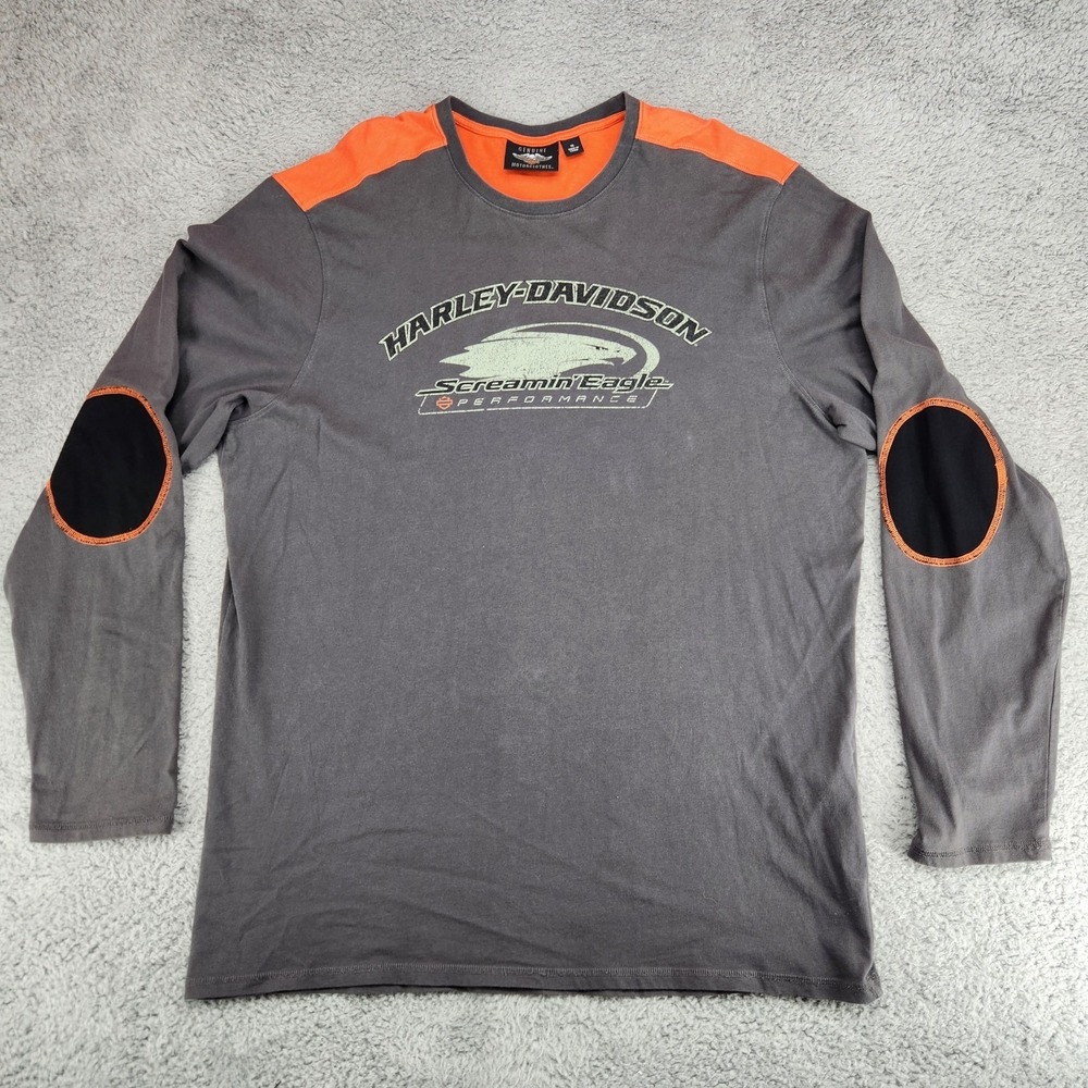 Harley Davidson Long Sleeve Shirt Mens XL Screamin Eagle Elbow Patches